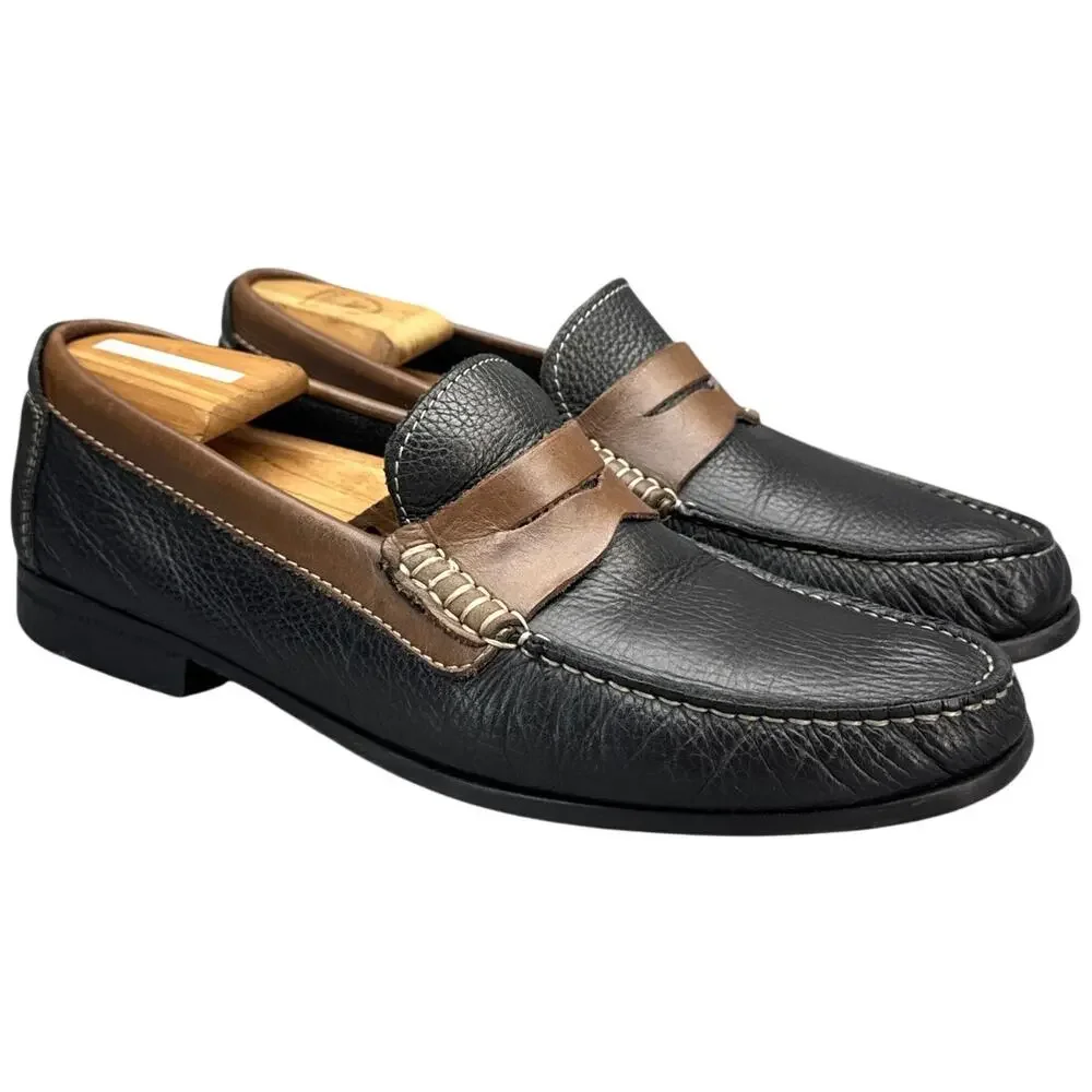 Florsheim Franklin Two-Tone Black Brown Textured Leather Penny Loafer Men 10